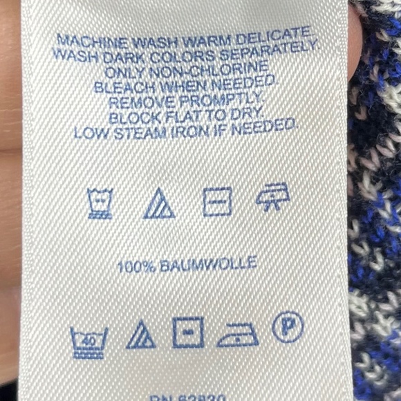 Lands' End Women's Cardigan Blue White Geometric Pattern L/T (14-16) 100% Supima - Picture 10 of 16